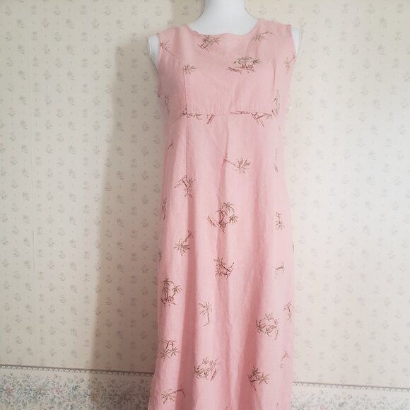 SAG HARBOR VTG PETITE PALE PINK PALM TREE DRESS WITH MATCHING CARDIGAN SWEATER - Picture 5 of 14